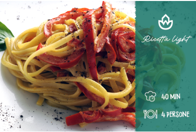 Tagliolini con peperoni e olive verdi – Ricetta light